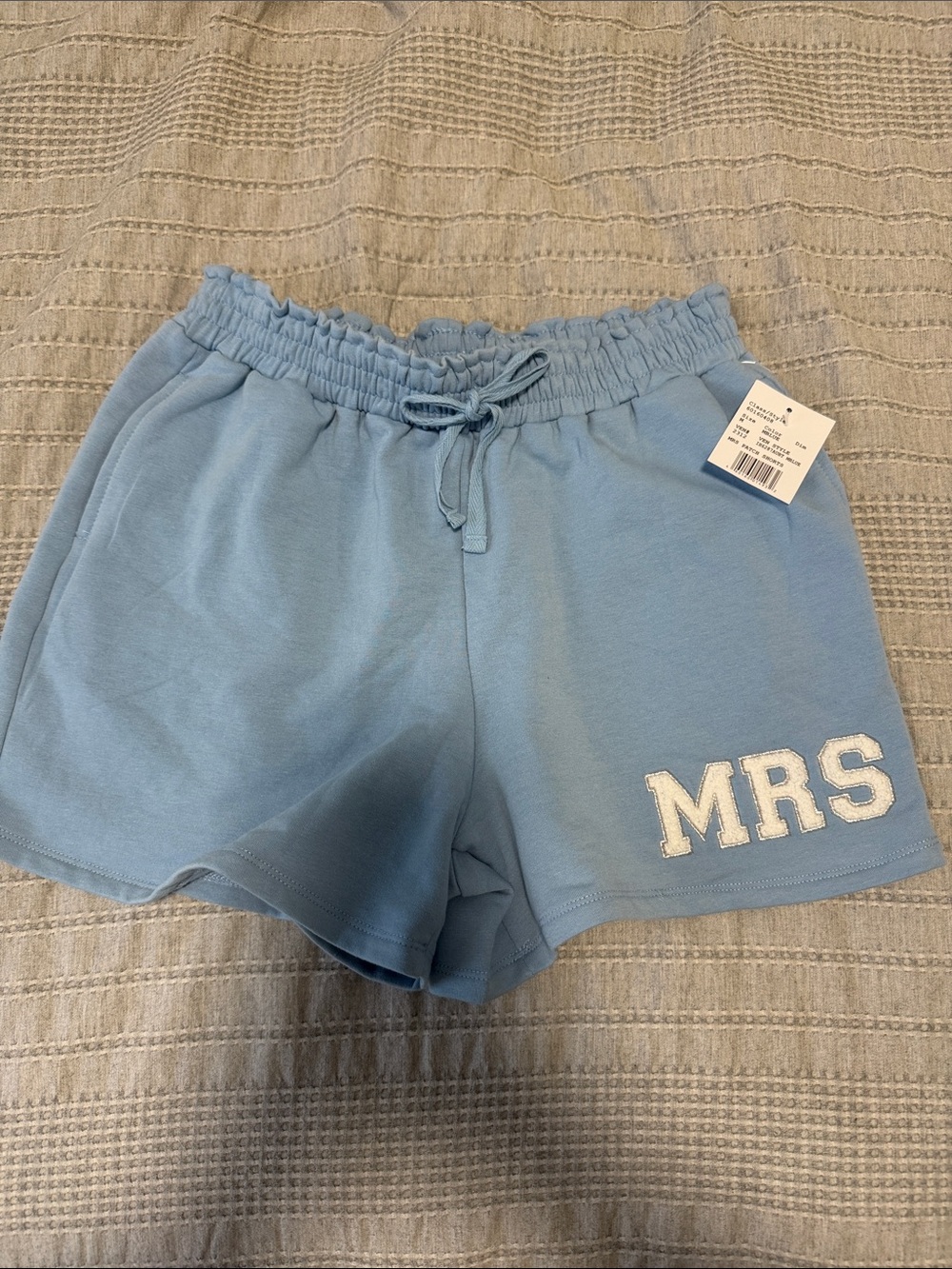 Light Blue Women's Athletic Lounge Shorts with 'MRS' Applique